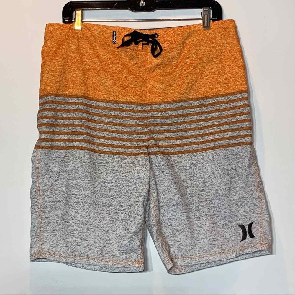 EUC Hurley Board Shorts Swim Trunks Orange and Gray‎ Striped Size 32